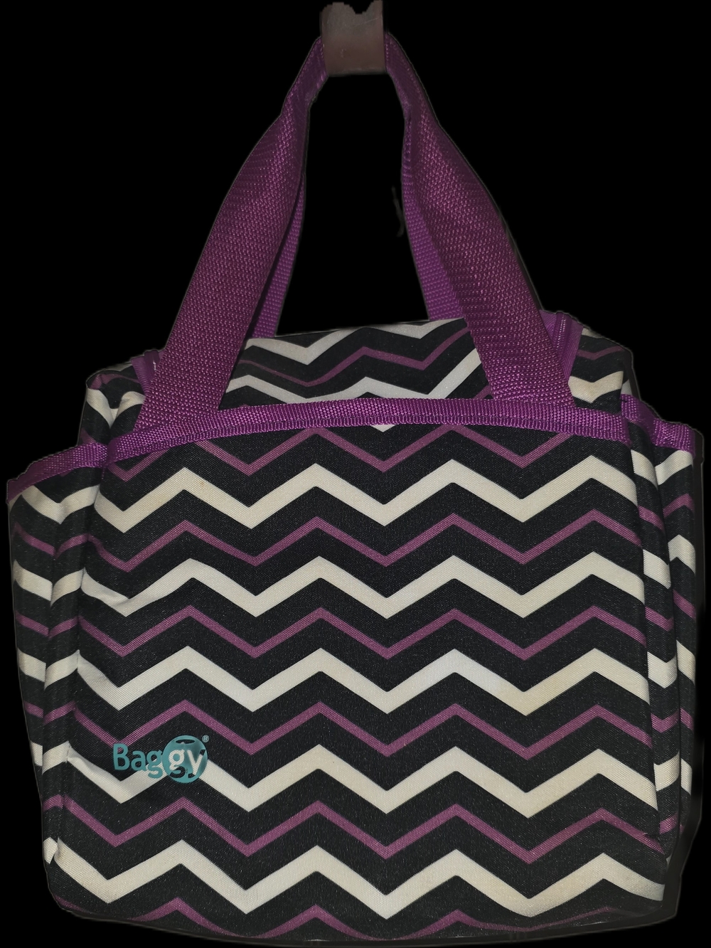 Chevron Lunch Tote in Black, White & Purple